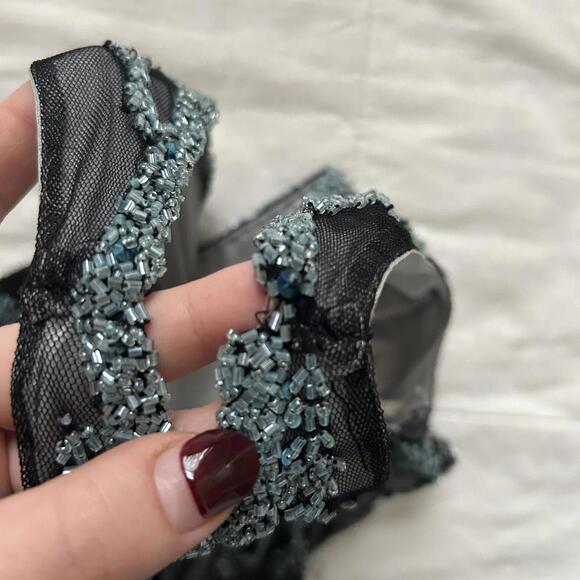 Vintage baby blue black mesh overlay beaded dress great Gatsby glam size 6 - Picture 7 of 8